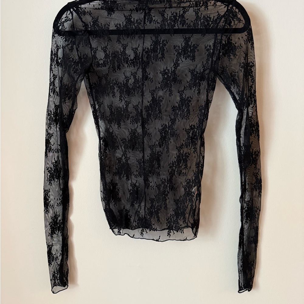 Free People Sheer Black Lace Mesh Top Long Sleeve Layering Goth Balletcore